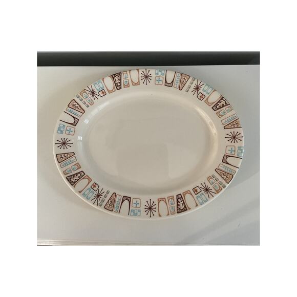 Vintage Harmony House MCM Marimba Bay Atomic Pattern Oval Serving Tray 13.5" - Picture 1 of 1